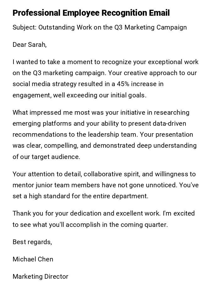 Professional Employee Recognition Email Professional Employee Recognition Email