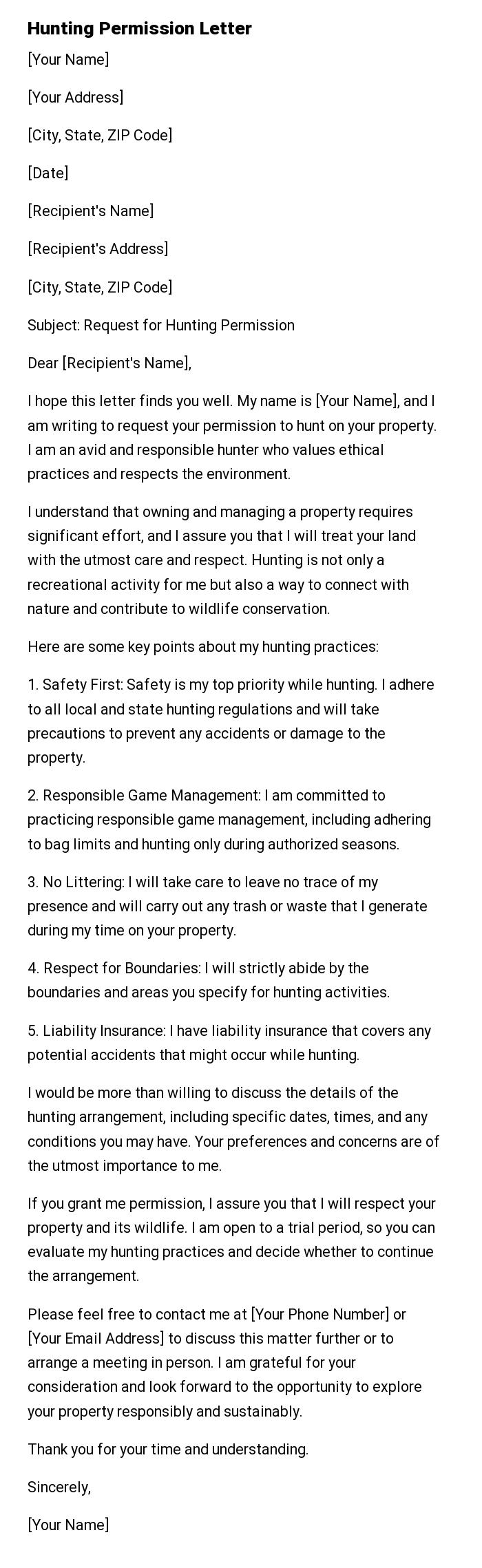 Hunting Permission Letter