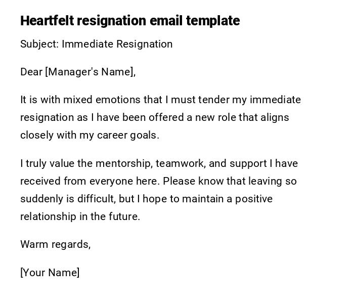 Heartfelt resignation email template Heartfelt resignation email template