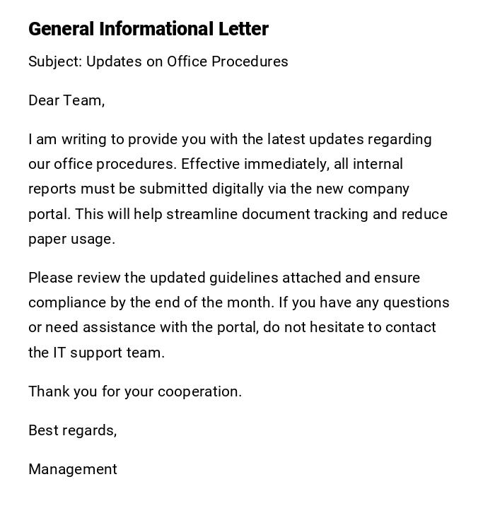 General Informational Letter General Informational Letter