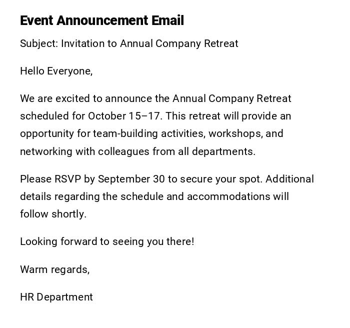 Event Announcement Email Event Announcement Email