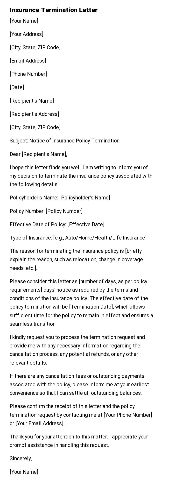 Insurance Termination Letter