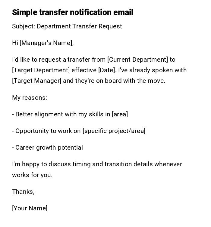 Simple transfer notification email