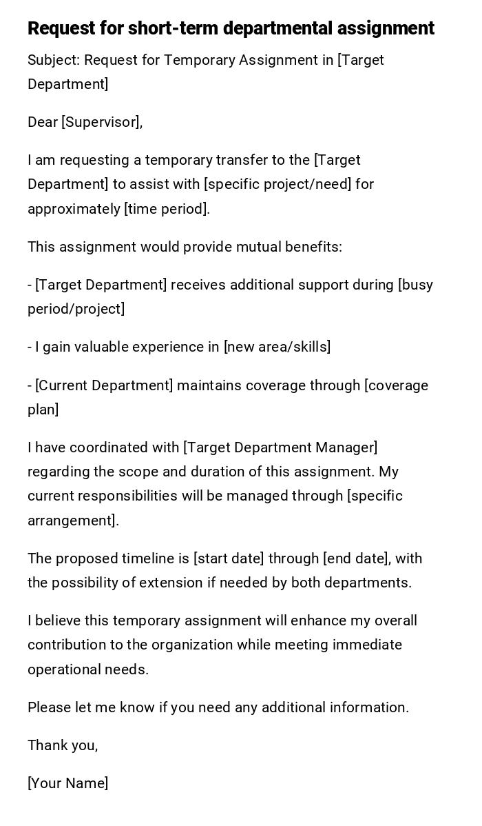 Request for short-term departmental assignment