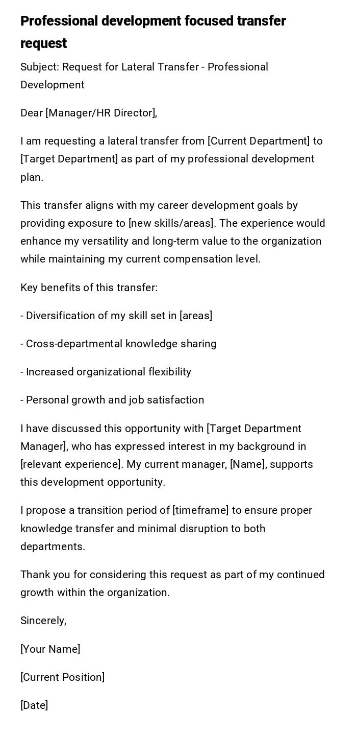 Professional development focused transfer request