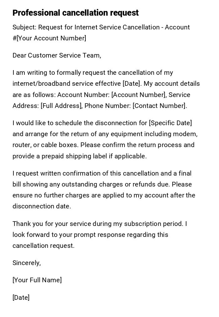 Professional cancellation request Professional cancellation request