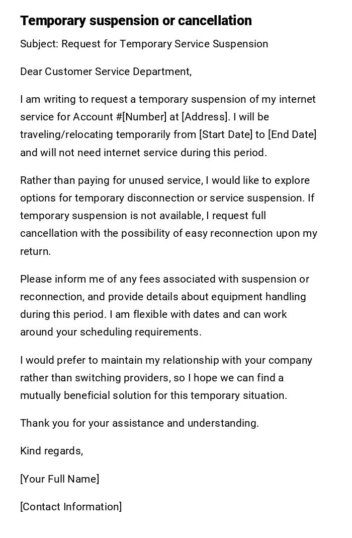 Temporary suspension or cancellation Temporary suspension or cancellation