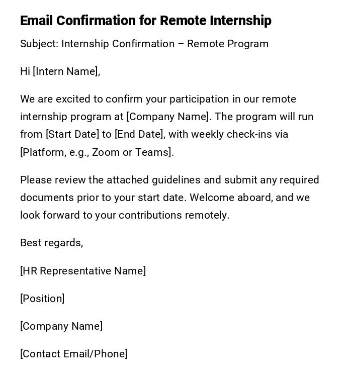 Email Confirmation for Remote Internship Email Confirmation for Remote Internship