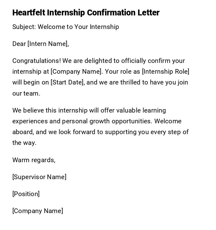Heartfelt Internship Confirmation Letter Heartfelt Internship Confirmation Letter