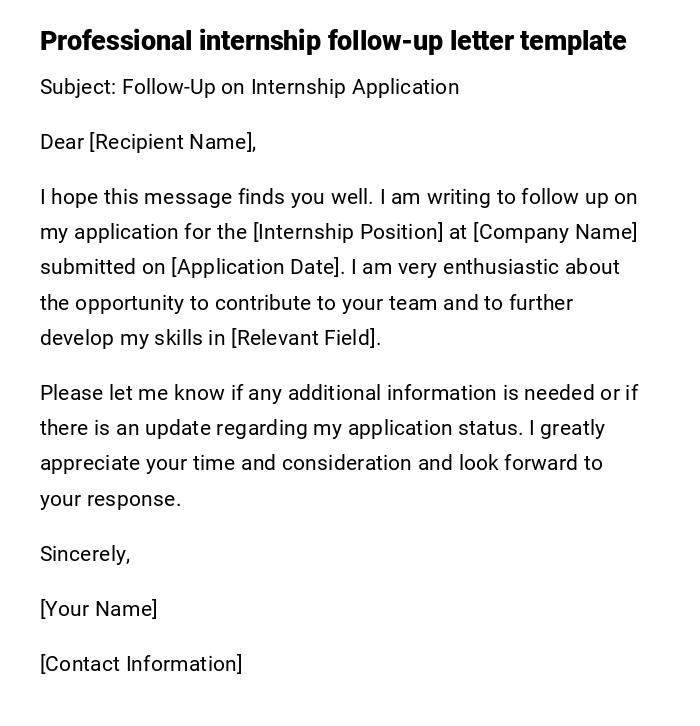 Professional internship follow-up letter template Professional internship follow-up letter template