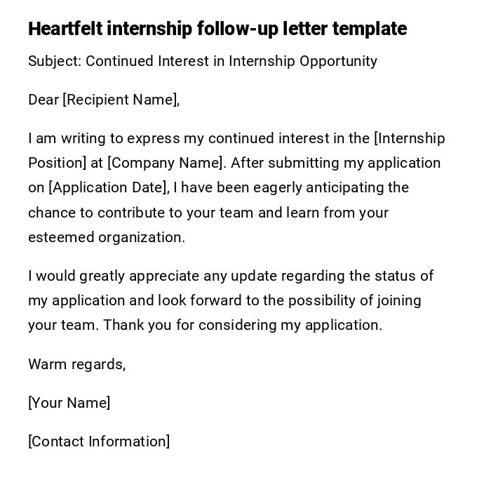 Heartfelt internship follow-up letter template Heartfelt internship follow-up letter template