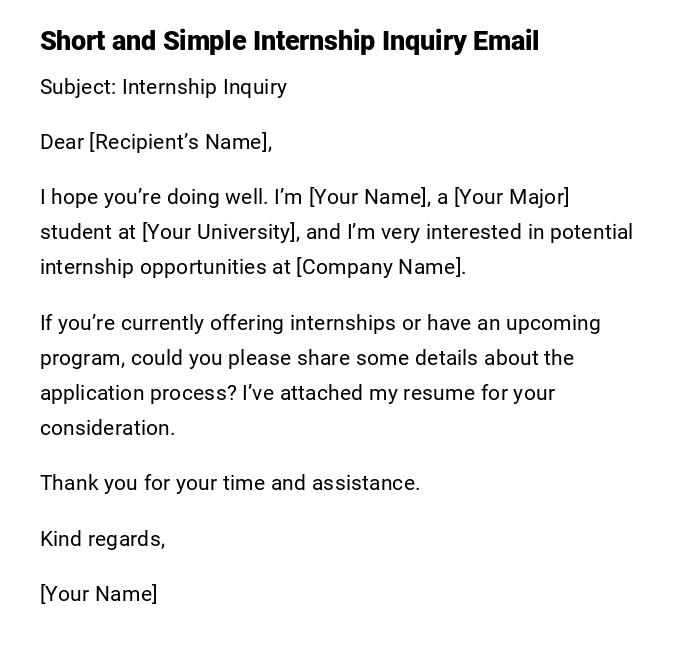 Short and Simple Internship Inquiry Email Short and Simple Internship Inquiry Email