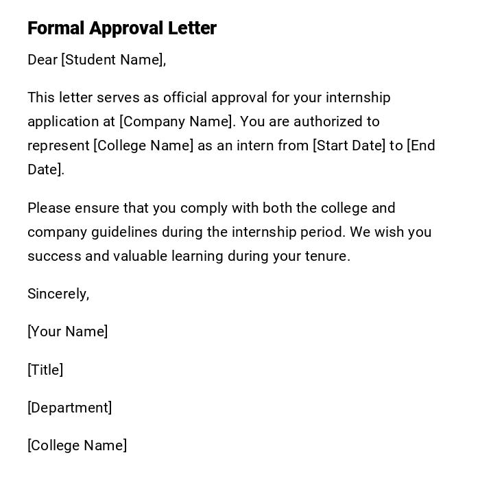 Formal Approval Letter Formal Approval Letter