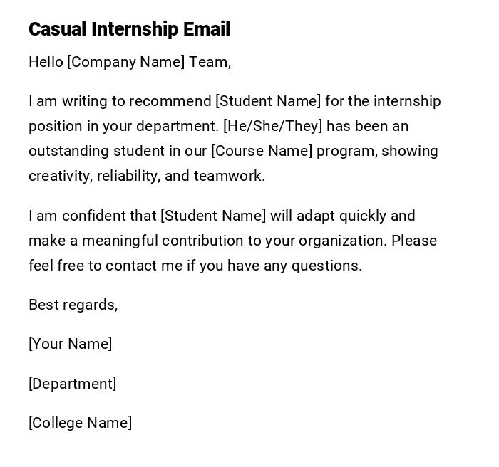 Casual Internship Email Casual Internship Email
