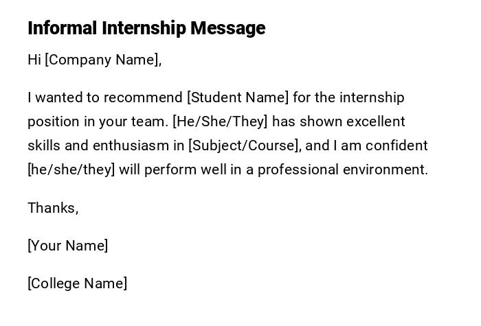 Informal Internship Message Informal Internship Message