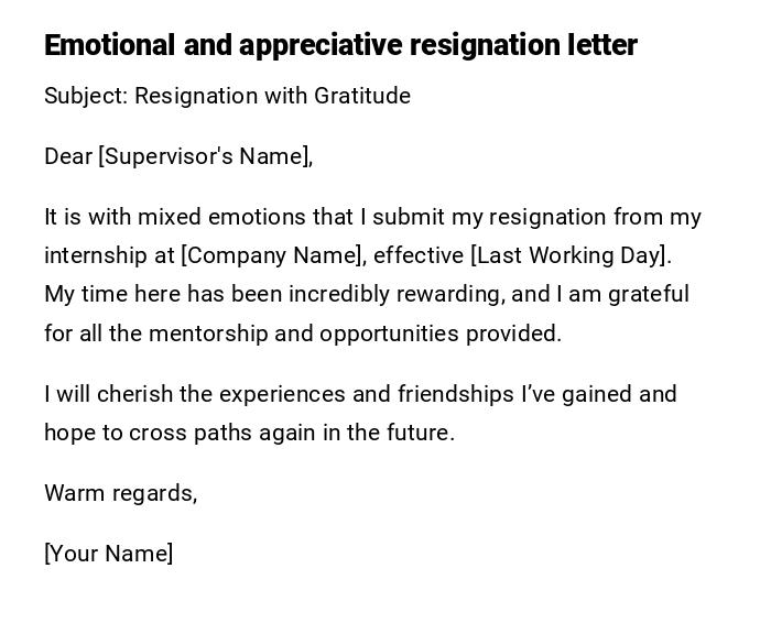 Emotional and appreciative resignation letter