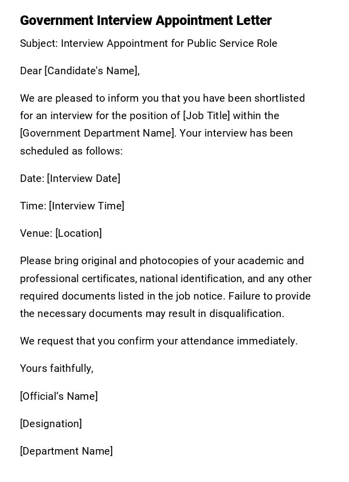 Government Interview Appointment Letter Government Interview Appointment Letter