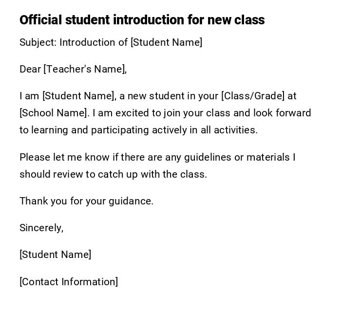 Official student introduction for new class Official student introduction for new class