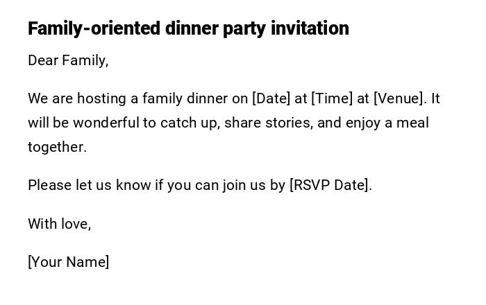 Family-oriented dinner party invitation Family-oriented dinner party invitation