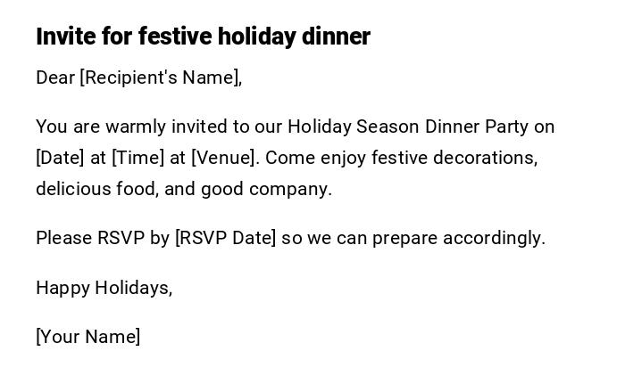 Invite for festive holiday dinner Invite for festive holiday dinner