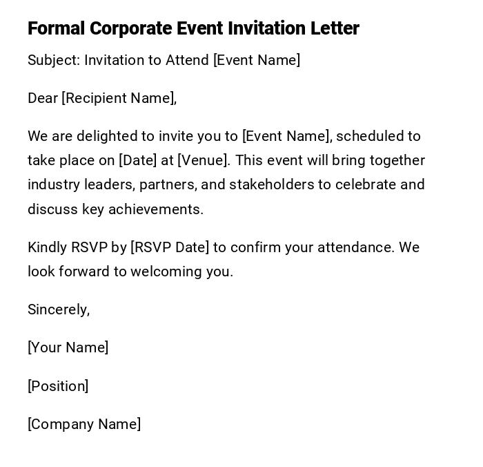 Formal Corporate Event Invitation Letter Formal Corporate Event Invitation Letter
