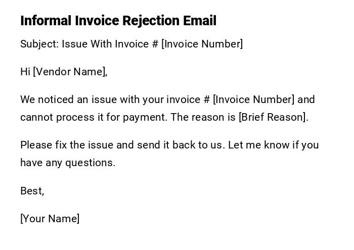 Informal Invoice Rejection Email Informal Invoice Rejection Email