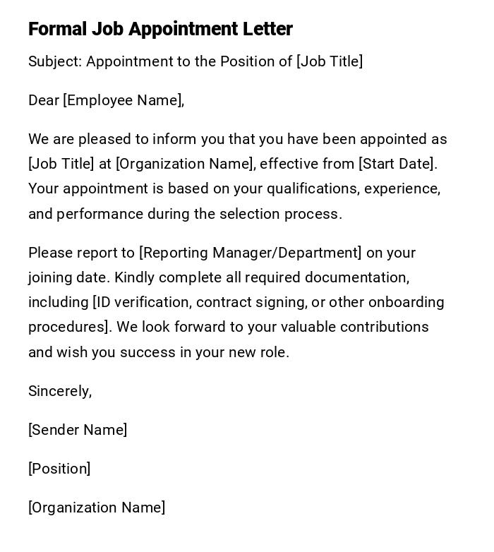 Formal Job Appointment Letter Formal Job Appointment Letter