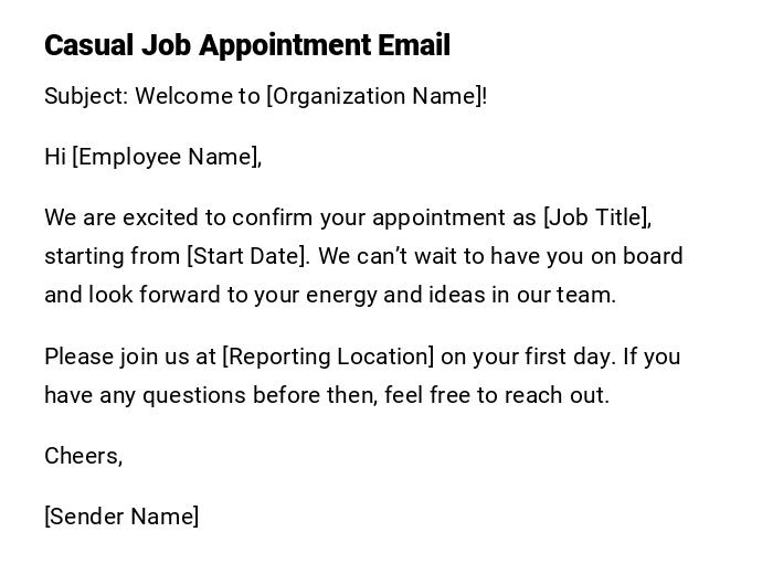 Casual Job Appointment Email Casual Job Appointment Email