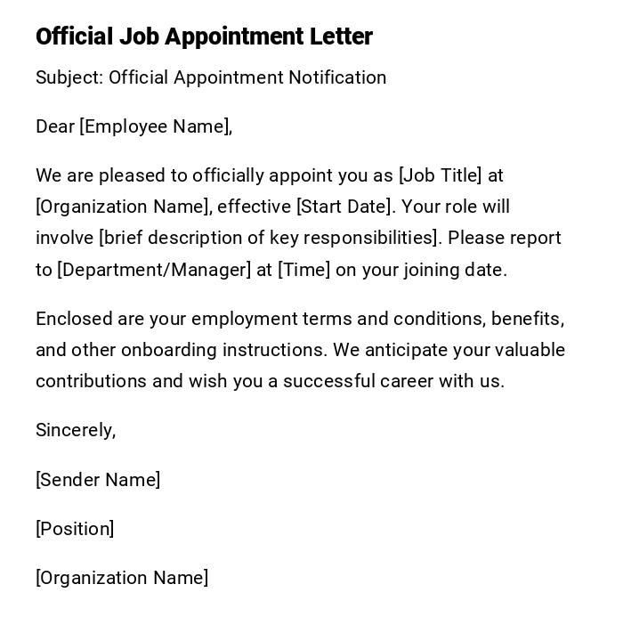 Official Job Appointment Letter Official Job Appointment Letter