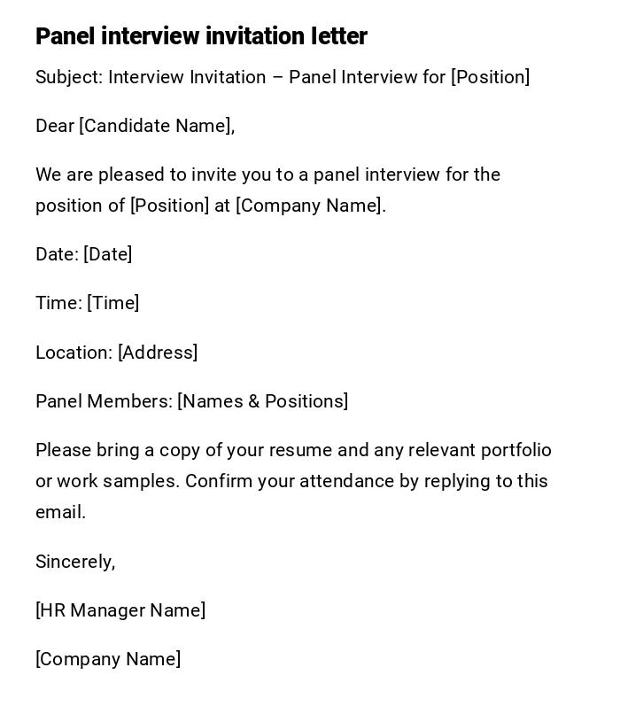 Panel interview invitation letter Panel interview invitation letter