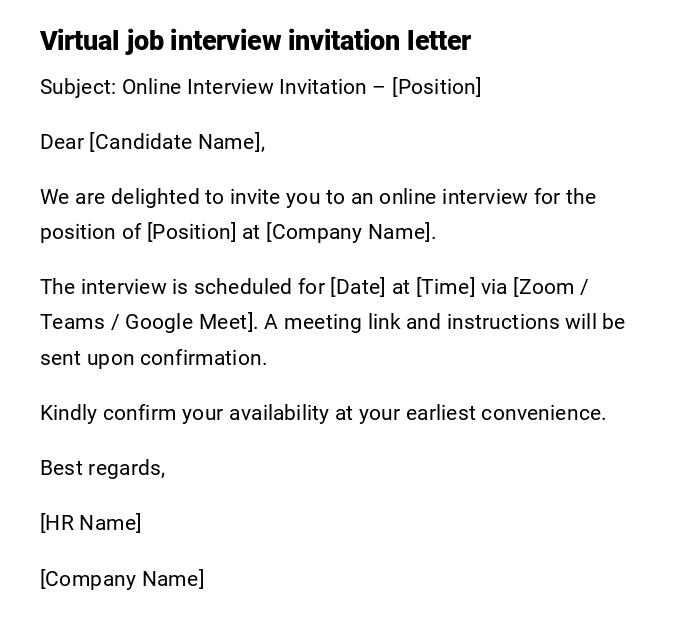 Virtual job interview invitation letter Virtual job interview invitation letter