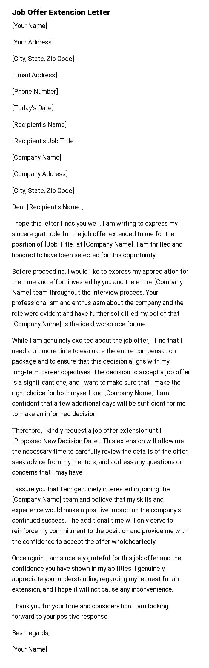Job Offer Extension Letter