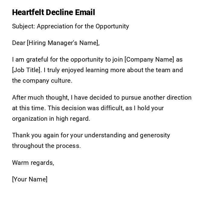 Heartfelt Decline Email Heartfelt Decline Email