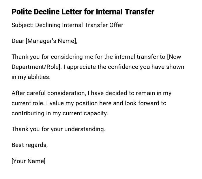 Polite Decline Letter for Internal Transfer Polite Decline Letter for Internal Transfer