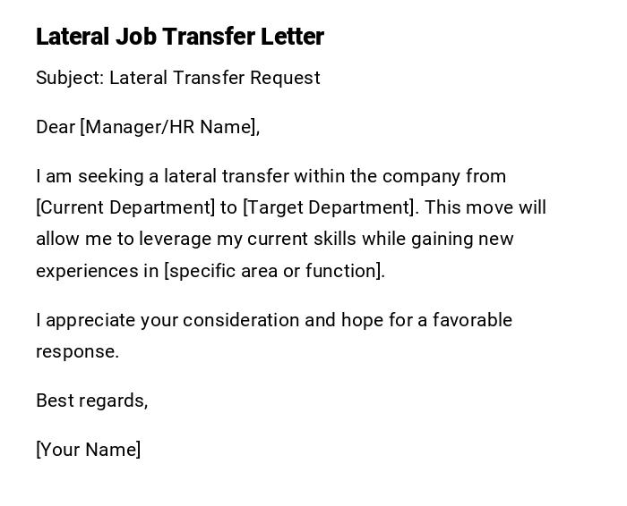 Lateral Job Transfer Letter Lateral Job Transfer Letter