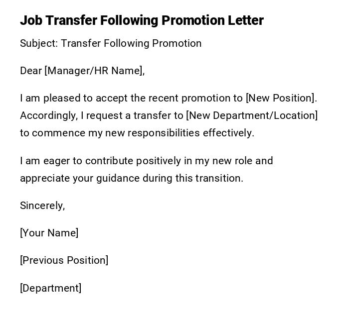 Job Transfer Following Promotion Letter Job Transfer Following Promotion Letter