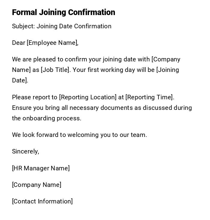 Formal Joining Confirmation