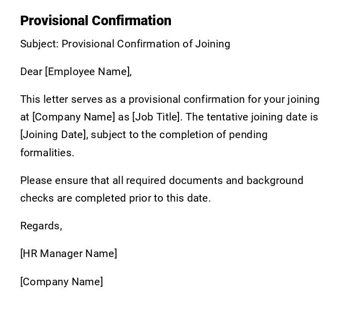 Provisional Confirmation