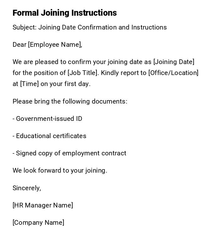 Formal Joining Instructions