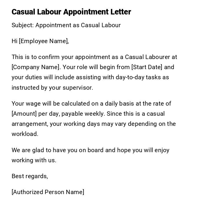 Casual Labour Appointment Letter