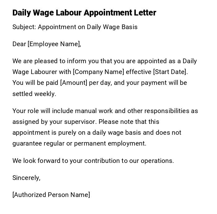Daily Wage Labour Appointment Letter