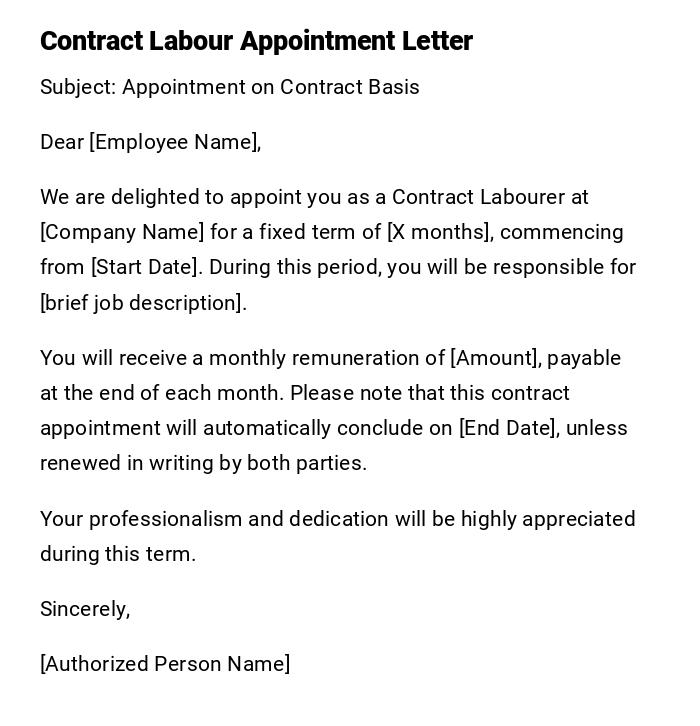 Contract Labour Appointment Letter