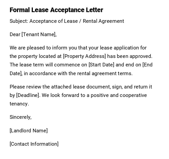 Formal Lease Acceptance Letter Formal Lease Acceptance Letter