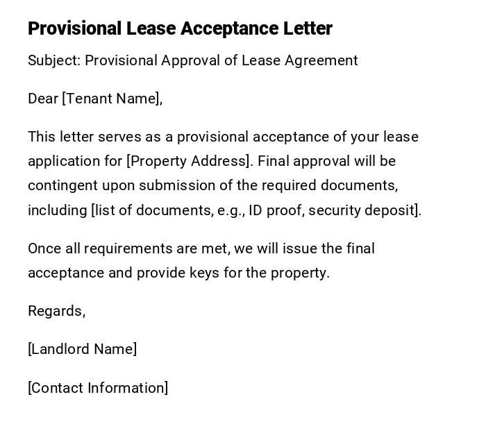 Provisional Lease Acceptance Letter Provisional Lease Acceptance Letter
