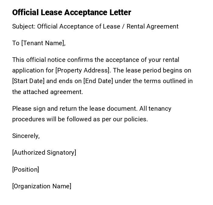 Official Lease Acceptance Letter Official Lease Acceptance Letter