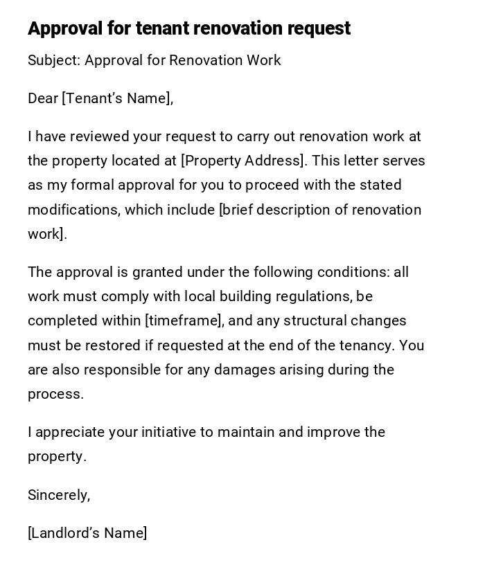 Approval for tenant renovation request Approval for tenant renovation request