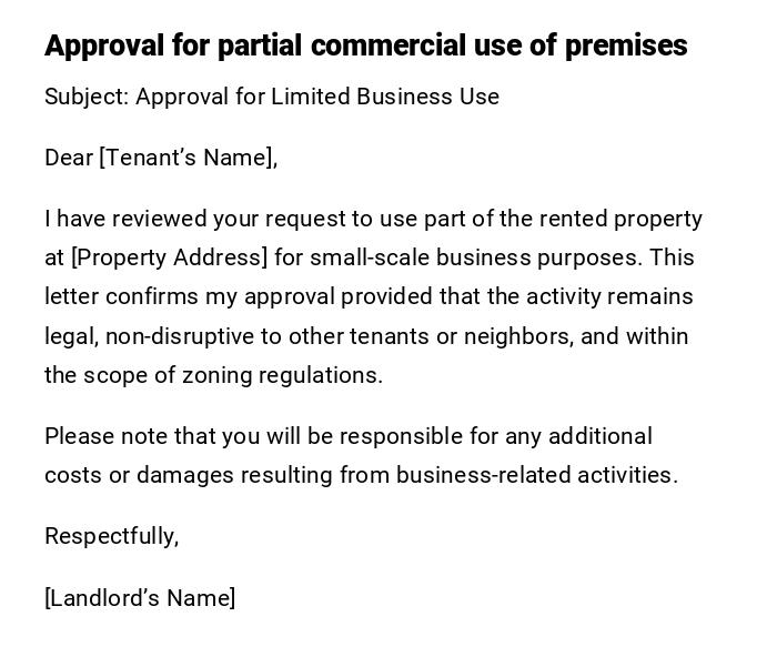 Approval for partial commercial use of premises Approval for partial commercial use of premises