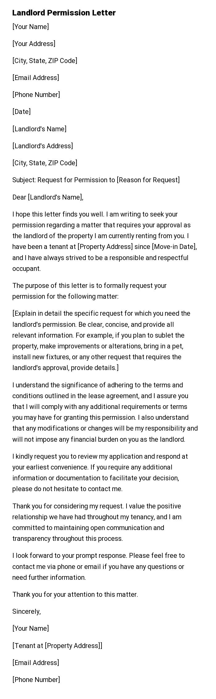 Landlord Permission Letter