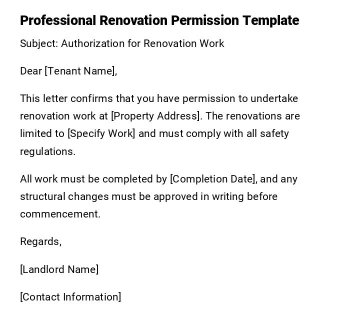Professional Renovation Permission Template Professional Renovation Permission Template