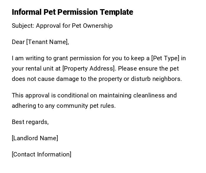Informal Pet Permission Template Informal Pet Permission Template